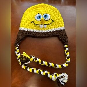 SpongeBob,‎ crocheted, hat, yellow, and brown with long tails New (girl or boy)